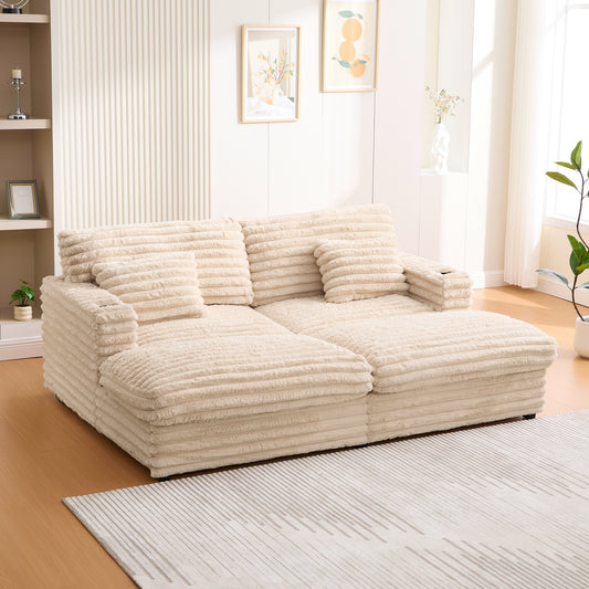 82" Oversized Double Chaise Lounge Sofa Bed with USB Ports & Cup Holders