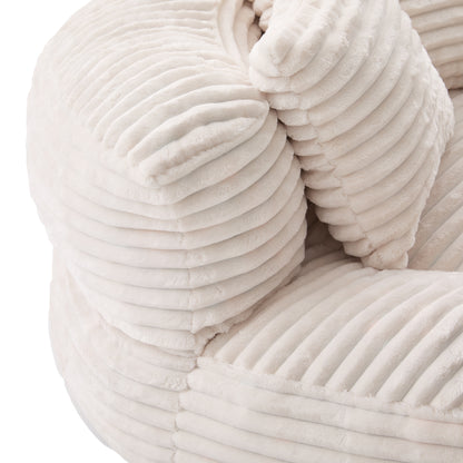 Single Corduroy Bean Bag Chair with 3 Pillows & Armrest, Foam Filler