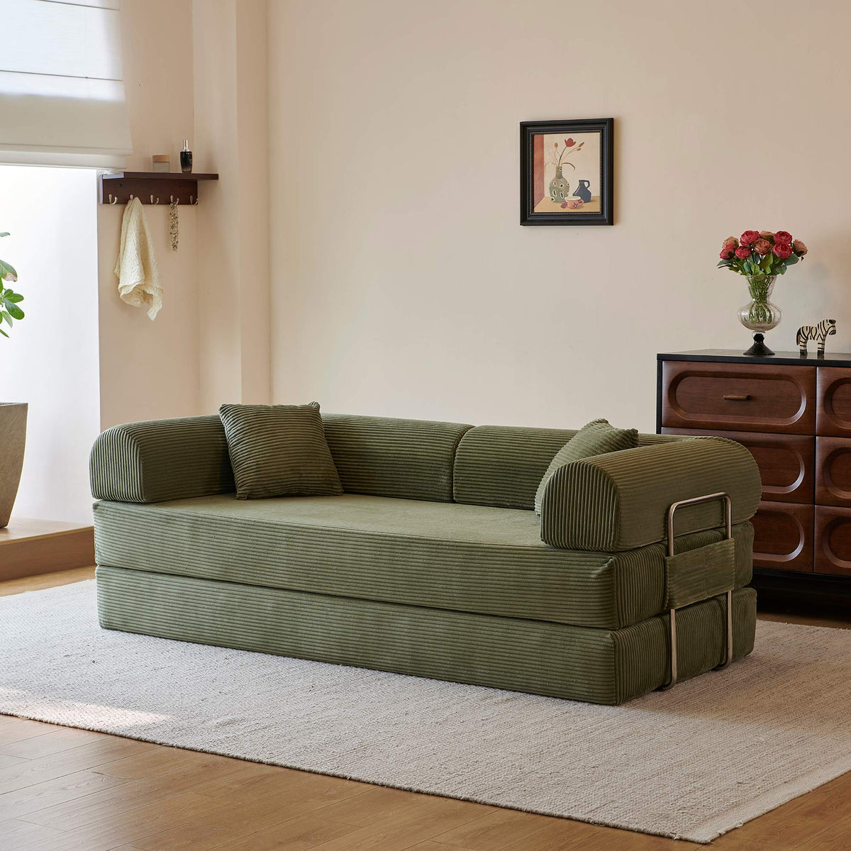 78.8" Convertible Corduroy Modular Sofa Bed, Boneless Loveseat with Pillow Back & Armrest