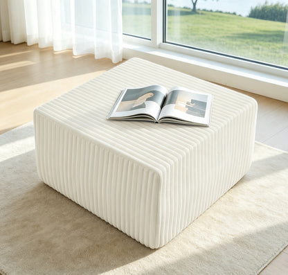 Square Striped Corduroy Modular Ottoman Cube, Upholstered Footstool