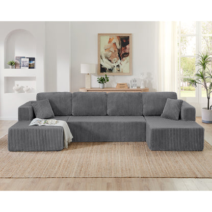 U-Shaped Modular Corduroy Sectional Sofa, Compressed Sleeper Couch