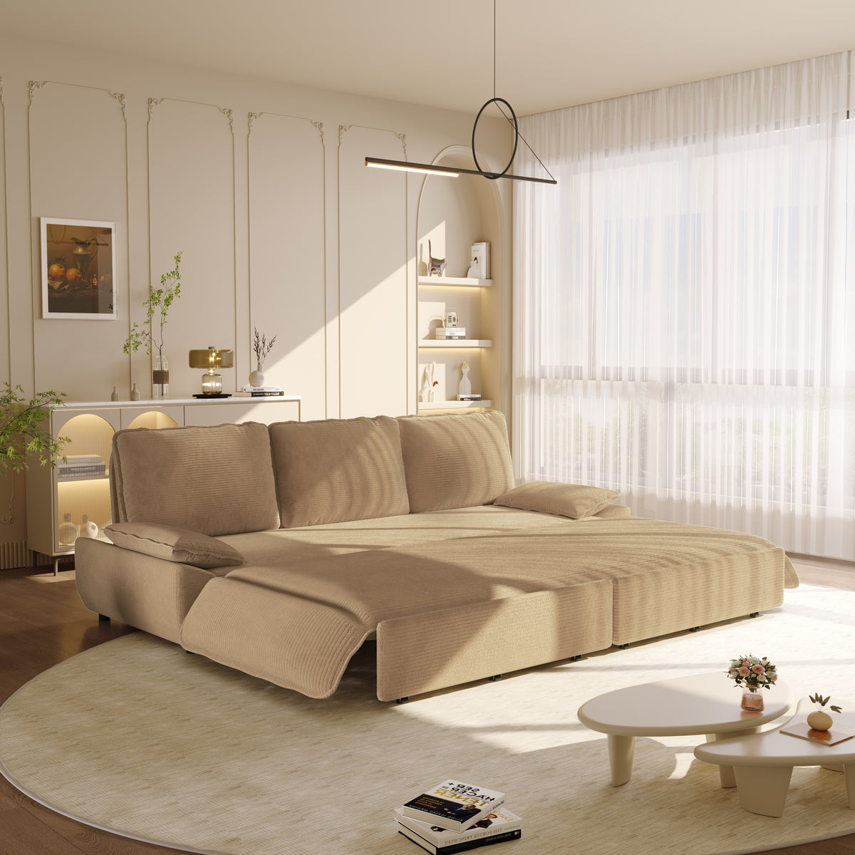 94.5" 3-in-1 Corduroy Queen Pull-Out Sofa Bed