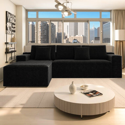 2PC Modular Sectional Sofa, Plush Corduroy Upholstered Couch, No Assembly