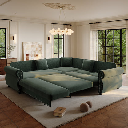 88.2" L-Shaped Chenille Sectional Sofa with Pull-Out Bed & Rolled Arm