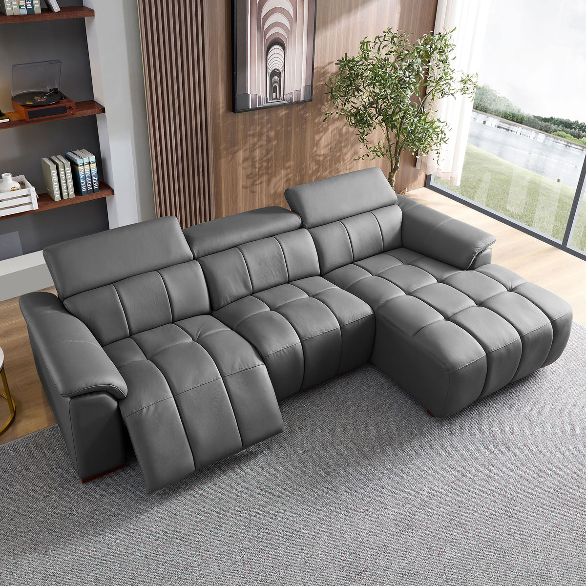Modern Electric Wall-Hugger Reclining L-Shaped Leather Sofa with USB Port