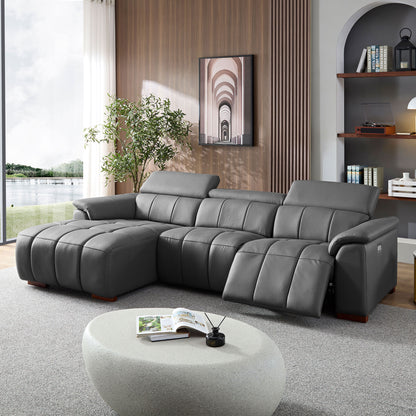 Modern Electric Wall-Hugger Reclining L-Shaped Leather Sofa with USB Port