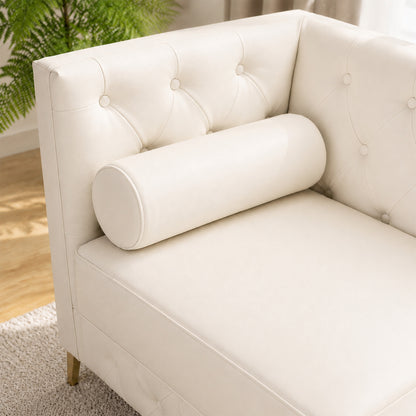 White Faux Leather Couch, Modern Tufted 3-Seat Sofa with Decorative Pillows, Metal Legs and High-Rebound Sponge Comfort for Home