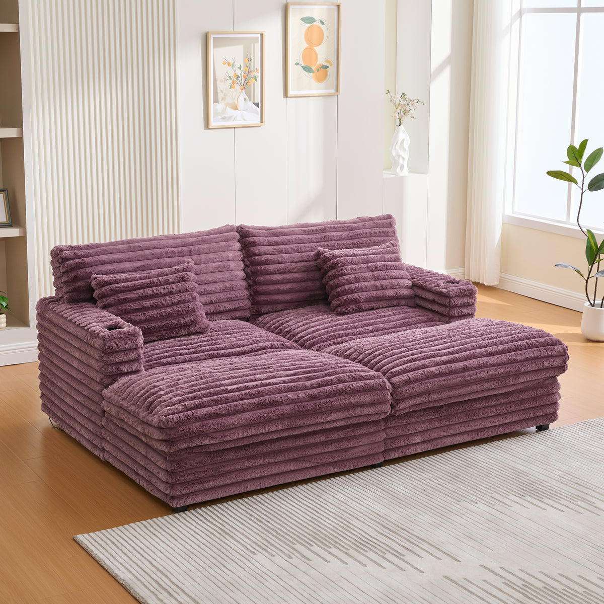 82" Oversized Double Chaise Lounge Sofa Bed with USB Ports & Cup Holders