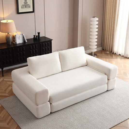 3-in-1 Convertible Corduroy Sofa Bed, Folding Floor Couch with Pillows