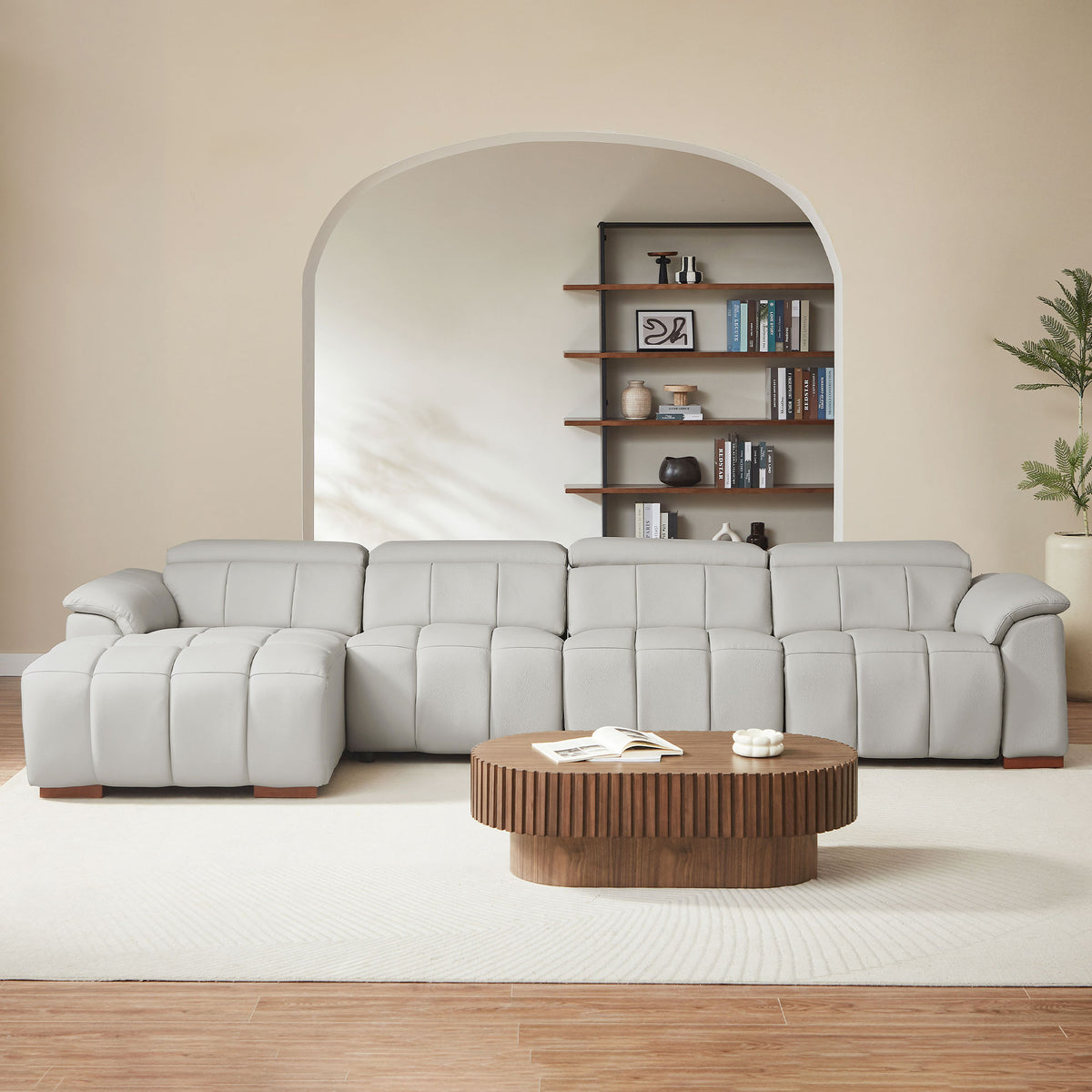 Modern Electric Wall-Hugger Reclining L-Shaped Leather Sofa with USB Port