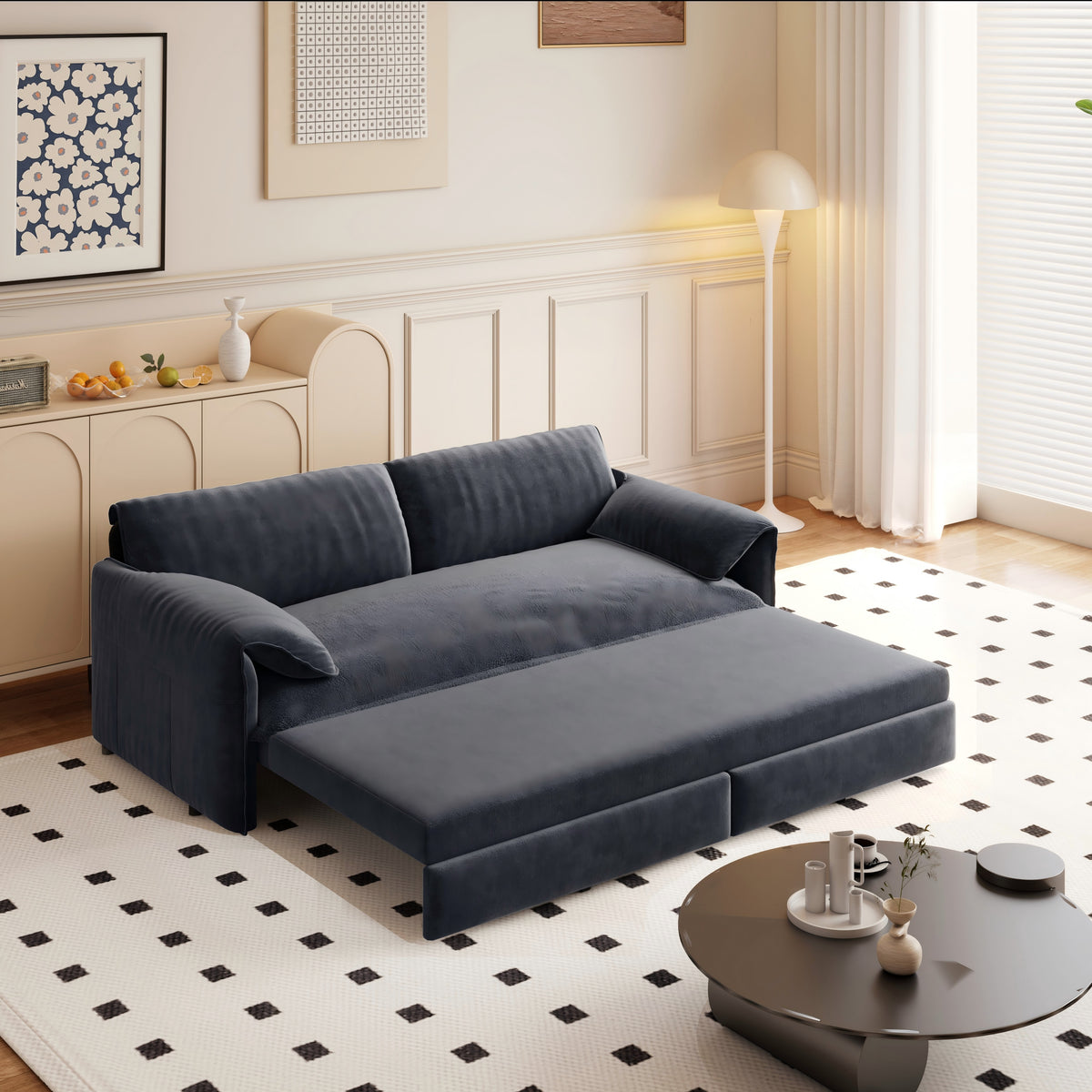 3-in-1 Convertible Queen Sofa Bed with Side Storage, Velvet Loveseat