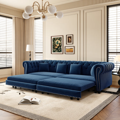 89" 3-Seater Velvet Chesterfield Sofa Bed with Movable Ottoman