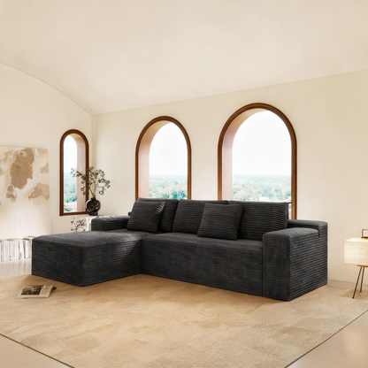 2PC Modular Sectional Sofa, Plush Corduroy Upholstered Couch, No Assembly