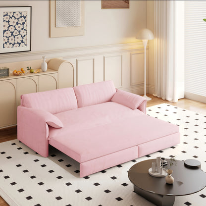 Queen Pull-Out Velvet Sleeper Sofa, 3-in-1 Convertible Bed with Side Storage