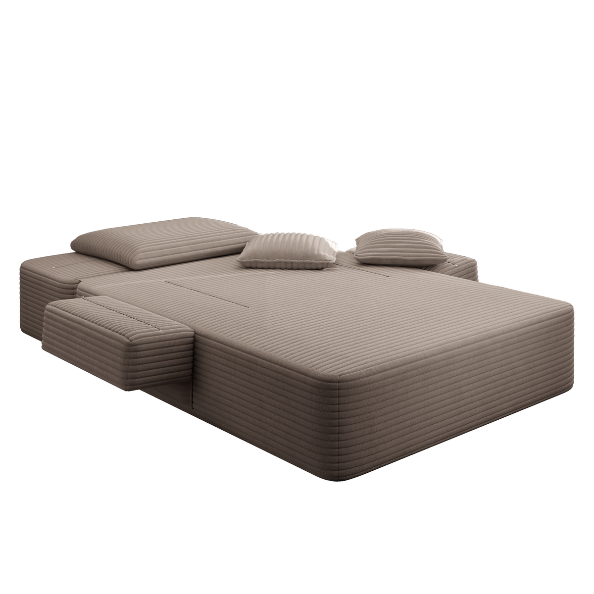 Oversized Plush Corduroy Chaise Lounge Sofa, Convertible Sleeper Couch Bed with Storage Pockets & 3 Pillows