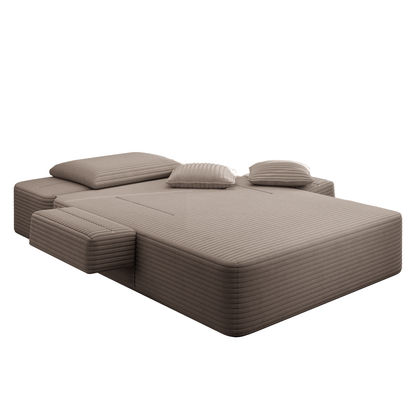 Oversized Plush Corduroy Chaise Lounge Sofa, Convertible Sleeper Couch Bed with Storage Pockets & 3 Pillows