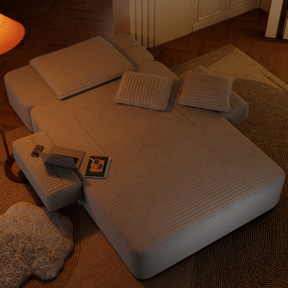 Oversized Plush Corduroy Chaise Lounge Sofa, Convertible Sleeper Couch Bed with Storage Pockets & 3 Pillows