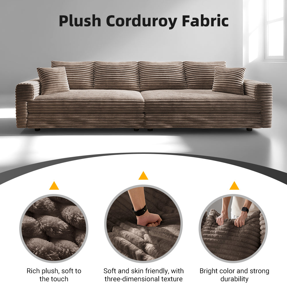 4-Seater Corduroy Cloud Sofa, Deep Seat with Soft Pillows & 2 Ottomans