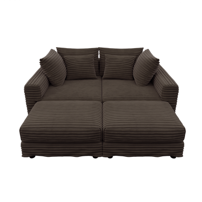 4-Seater Corduroy Cloud Sofa, Deep Seat with Soft Pillows & 2 Ottomans