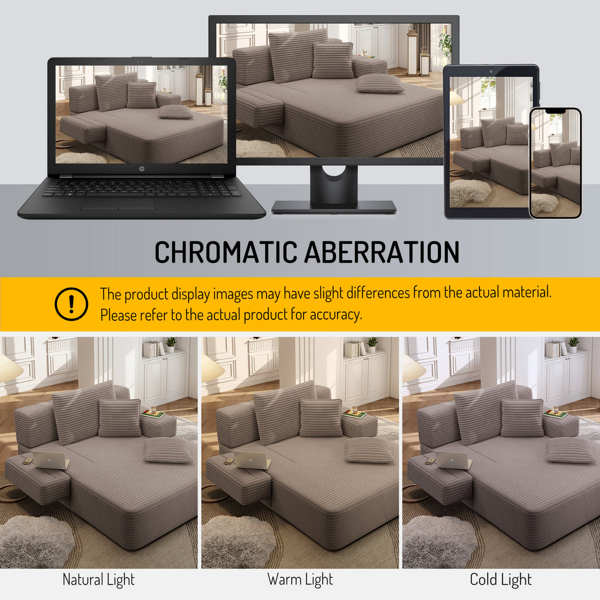 Oversized Plush Corduroy Chaise Lounge Sofa, Convertible Sleeper Couch Bed with Storage Pockets & 3 Pillows