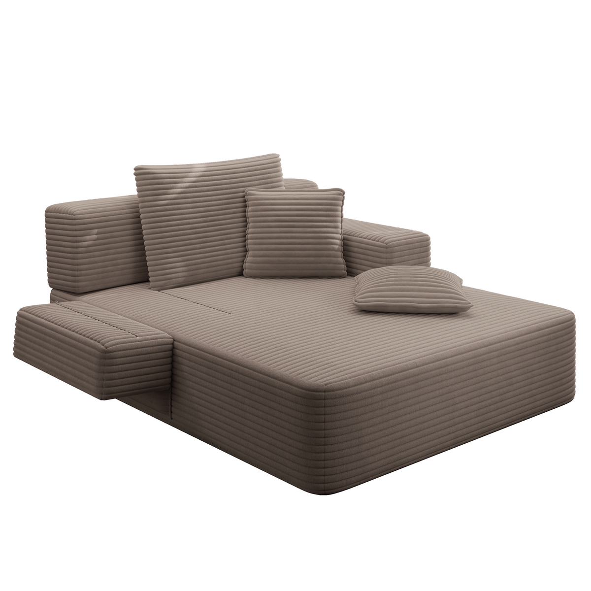 Oversized Plush Corduroy Chaise Lounge Sofa, Convertible Sleeper Couch Bed with Storage Pockets & 3 Pillows
