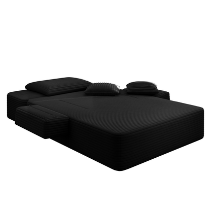 Oversized Plush Corduroy Chaise Lounge Sofa, Convertible Sleeper Couch Bed with Storage Pockets & 3 Pillows