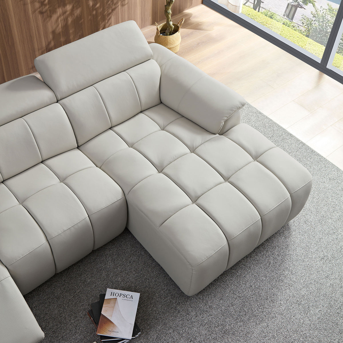 Modern Electric Wall-Hugger Reclining L-Shaped Leather Sofa with USB Port