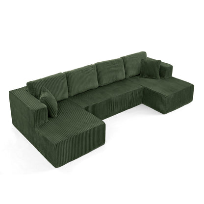 U-Shaped Modular Corduroy Sectional Sofa, Compressed Sleeper Couch