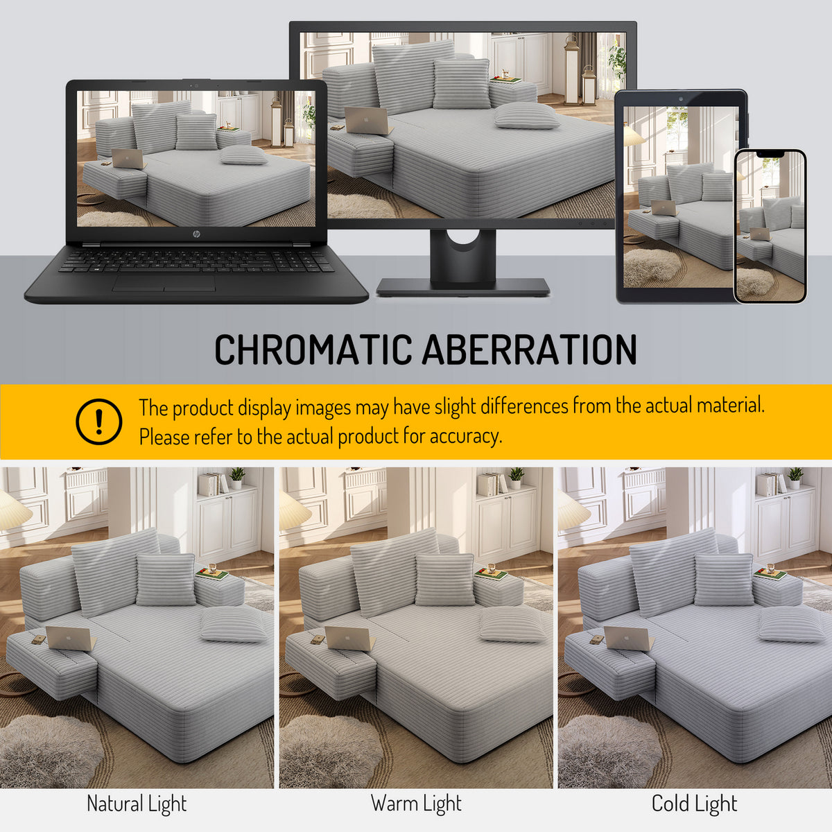 Oversized Plush Corduroy Chaise Lounge Sofa, Convertible Sleeper Couch Bed with Storage Pockets & 3 Pillows