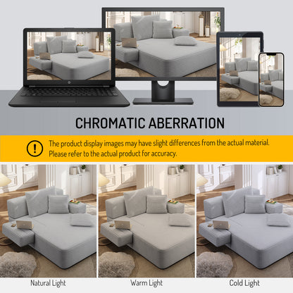 Oversized Plush Corduroy Chaise Lounge Sofa, Convertible Sleeper Couch Bed with Storage Pockets & 3 Pillows