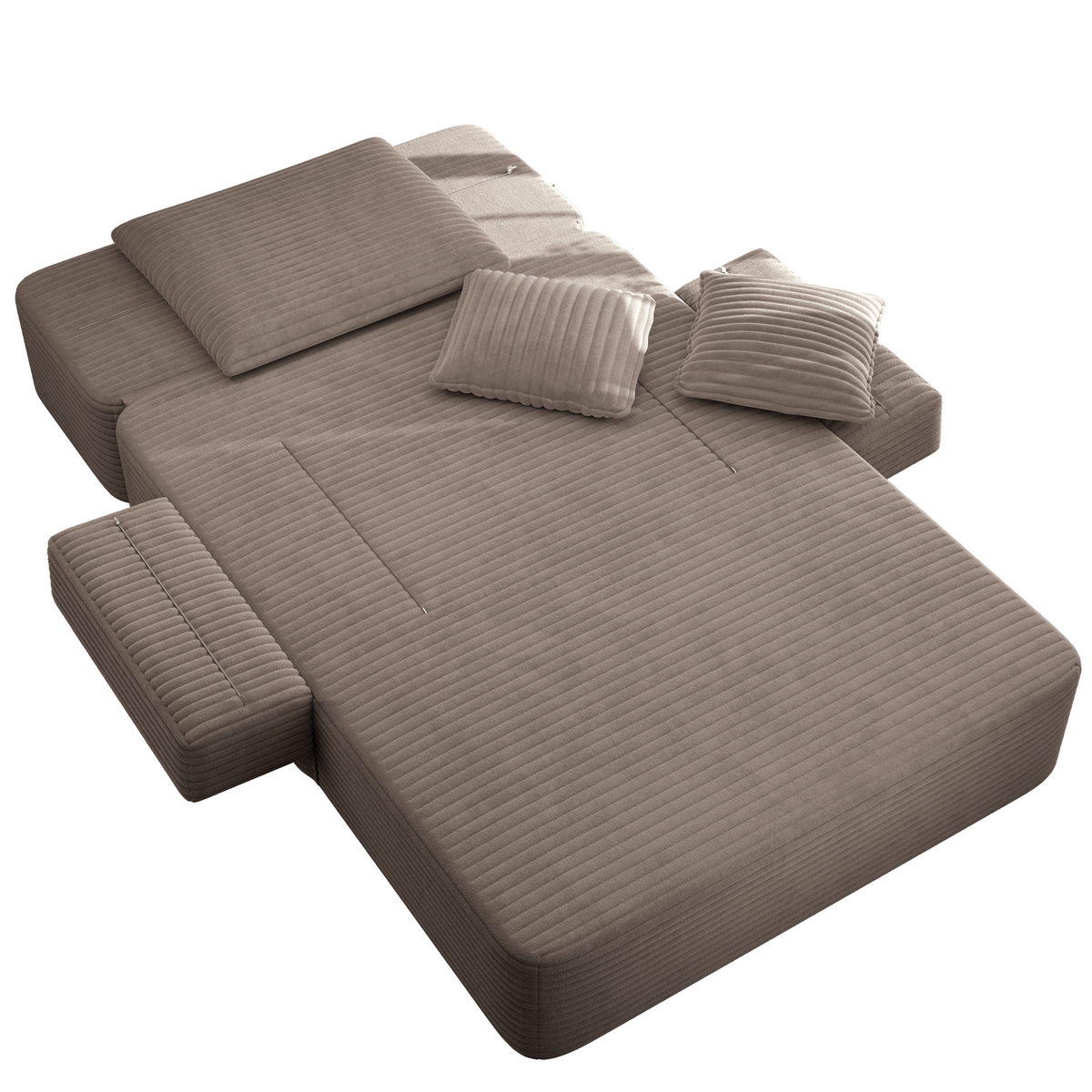 Oversized Plush Corduroy Chaise Lounge Sofa, Convertible Sleeper Couch Bed with Storage Pockets & 3 Pillows