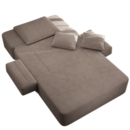 Oversized Plush Corduroy Chaise Lounge Sofa, Convertible Sleeper Couch Bed with Storage Pockets & 3 Pillows