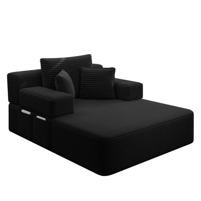 Oversized Plush Corduroy Chaise Lounge Sofa, Convertible Sleeper Couch Bed with Storage Pockets & 3 Pillows