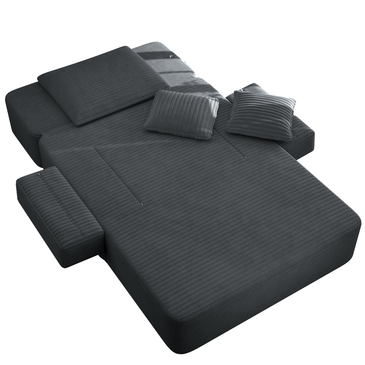 Oversized Plush Corduroy Chaise Lounge Sofa, Convertible Sleeper Couch Bed with Storage Pockets & 3 Pillows