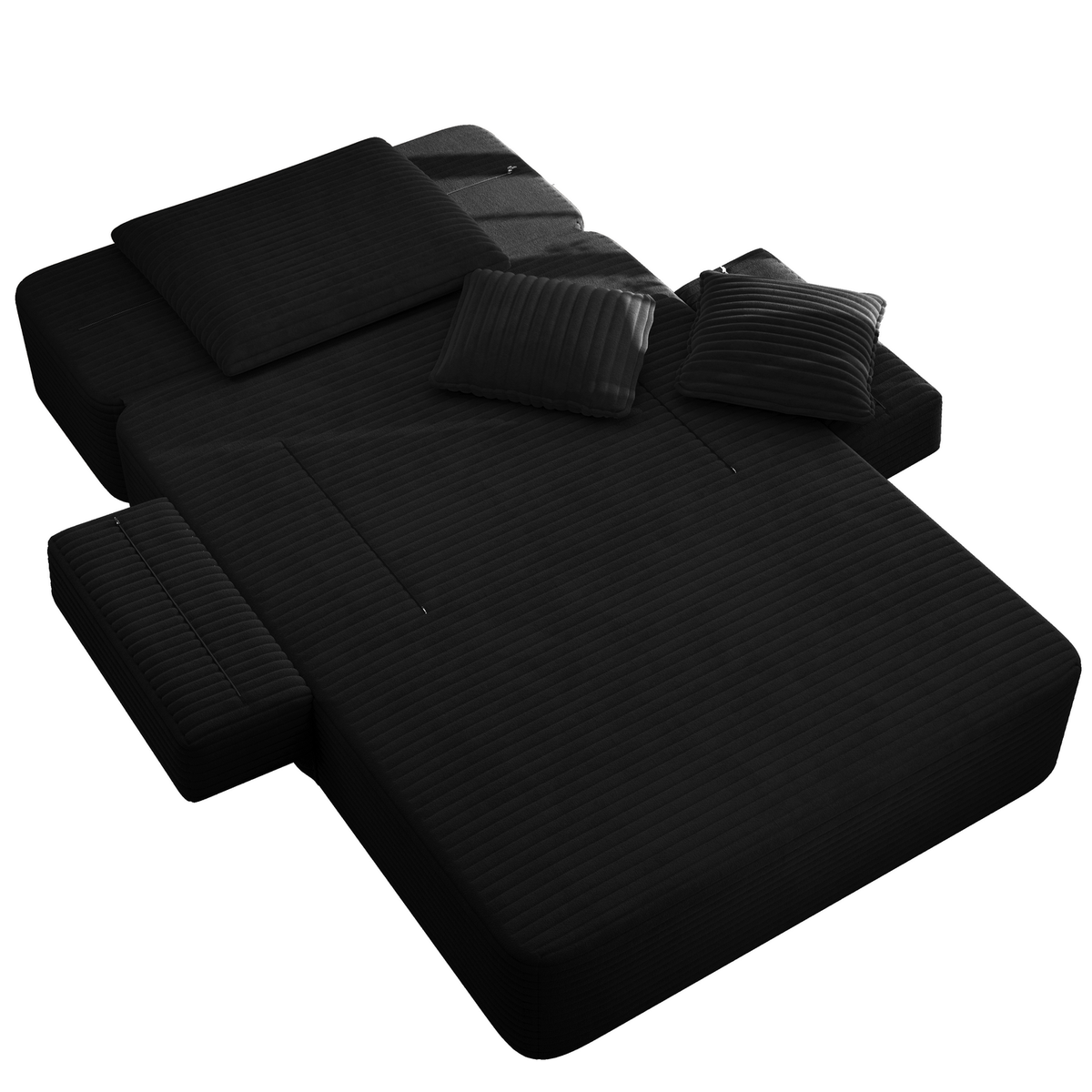 Oversized Plush Corduroy Chaise Lounge Sofa, Convertible Sleeper Couch Bed with Storage Pockets & 3 Pillows