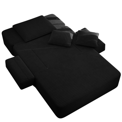 Oversized Plush Corduroy Chaise Lounge Sofa, Convertible Sleeper Couch Bed with Storage Pockets & 3 Pillows