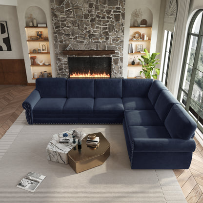 118" Oversized Convertible Sleeper Sofa with Nailhead Trim, L-Shaped Couch