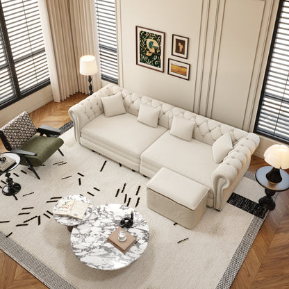 89" 3-Seater Velvet Chesterfield Sofa Bed with Movable Ottoman