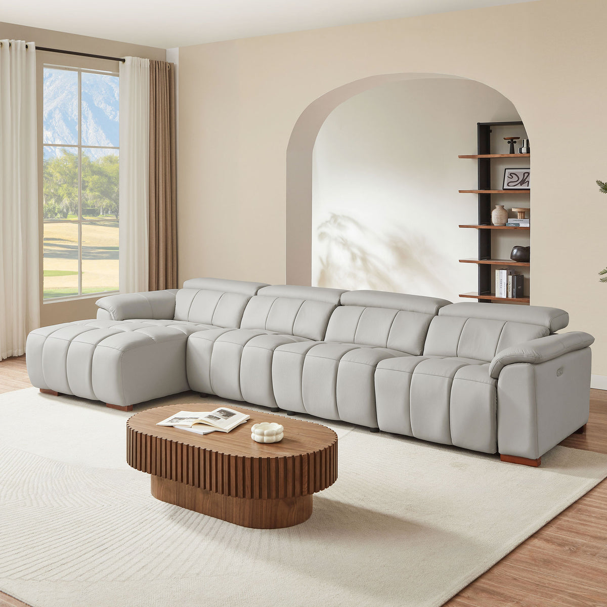 Modern Electric Wall-Hugger Reclining L-Shaped Leather Sofa with USB Port