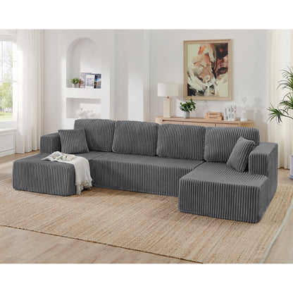 U-Shaped Modular Corduroy Sectional Sofa, Compressed Sleeper Couch