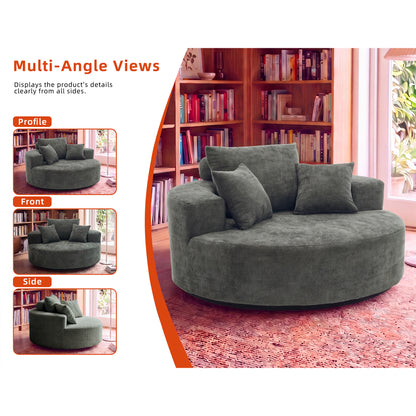 55" Oversized Round Swivel Chair, 360° Rotating Chenille Accent Chair