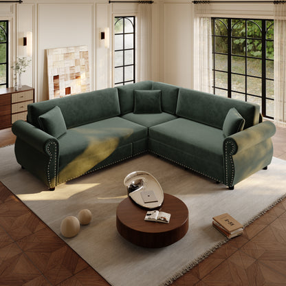 88.2" L-Shaped Chenille Sectional Sofa with Pull-Out Bed & Rolled Arm