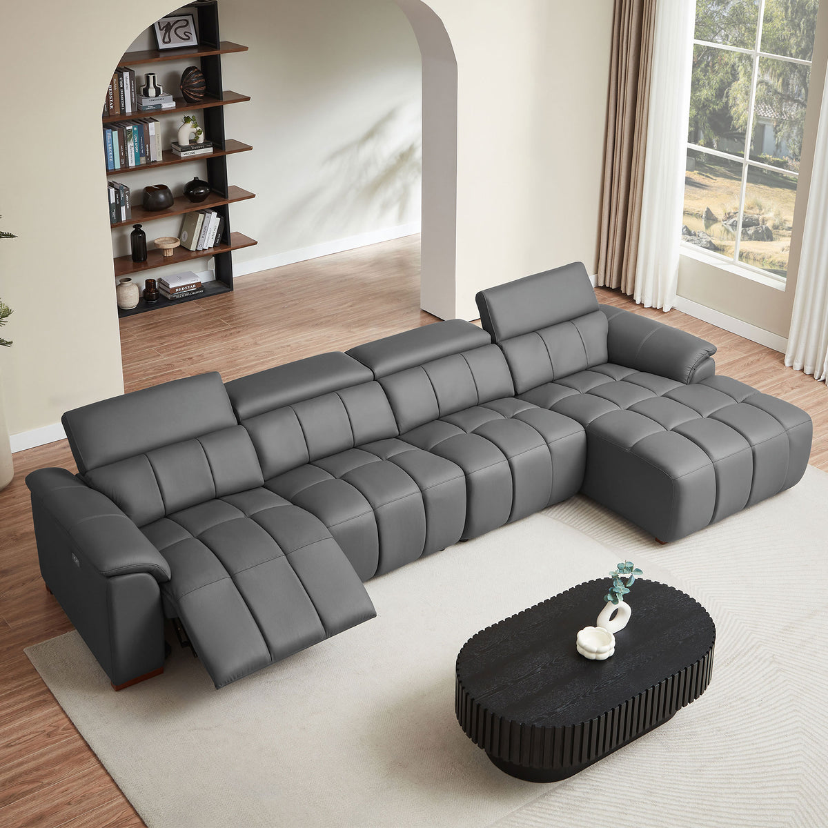 Modern Electric Wall-Hugger Reclining L-Shaped Leather Sofa with USB Port