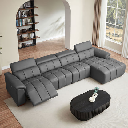 Modern Electric Wall-Hugger Reclining L-Shaped Leather Sofa with USB Port