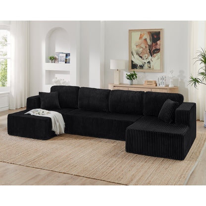 U-Shaped Modular Corduroy Sectional Sofa, Compressed Sleeper Couch