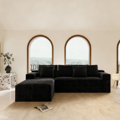 2PC Modular Sectional Sofa, Plush Corduroy Upholstered Couch, No Assembly