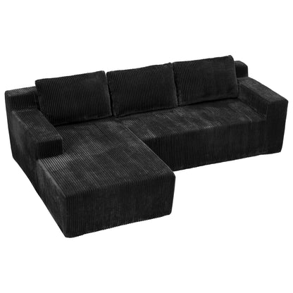 3-Seater Corduroy Modular L-Shaped Sectional Sofa, Foam-Filled