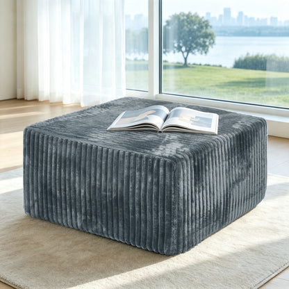 Square Striped Corduroy Modular Ottoman Cube, Upholstered Footstool