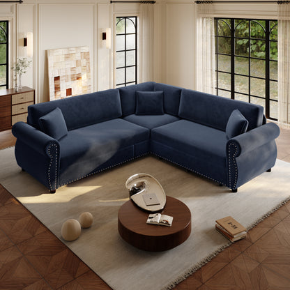 88.2" L-Shaped Chenille Sectional Sofa with Pull-Out Bed & Rolled Arm