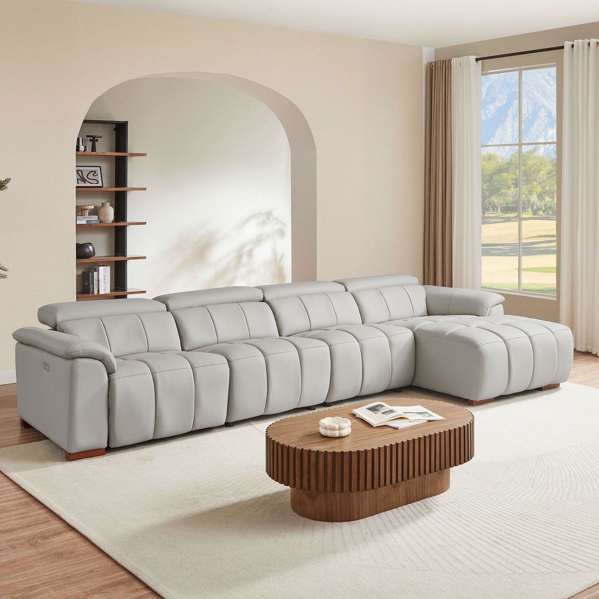 Modern Electric Wall-Hugger Reclining L-Shaped Leather Sofa with USB Port